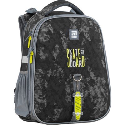 Рюкзак шкільний Kite K22-531M-4 Education каркасний Skateboard чорно-сірий + гумовий брелок Скейт