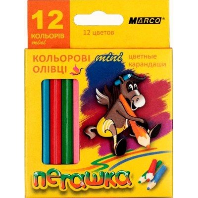 Олівці кольорові 12 штук MARCO 1010H-12СВ Пегашка короткі